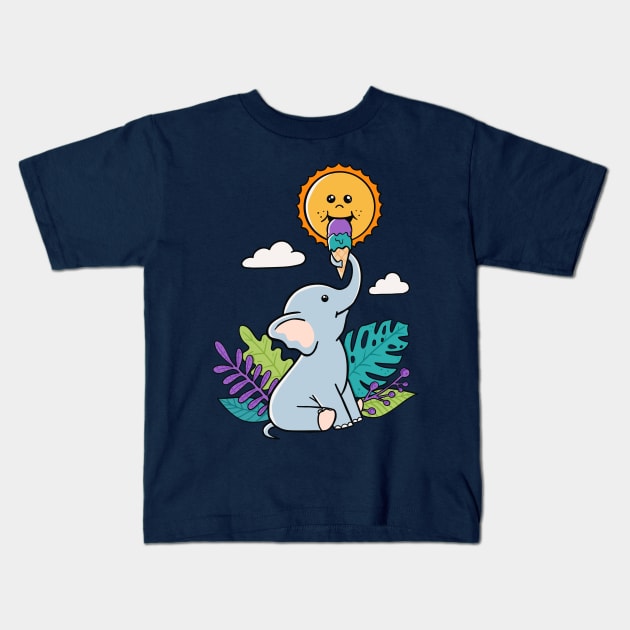 Funny Elephant and sun Kids T-Shirt by coffeeman